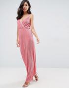 Asos Plisse Wrap Maxi Dress - Pink