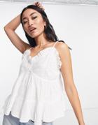 Asos Design Textured Smock Sun Top With Ruffle Detail In White