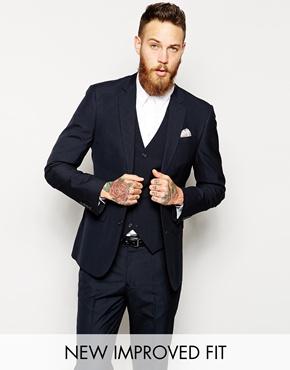 Asos Slim Fit Suit Jacket In Navy Pindot - Navy