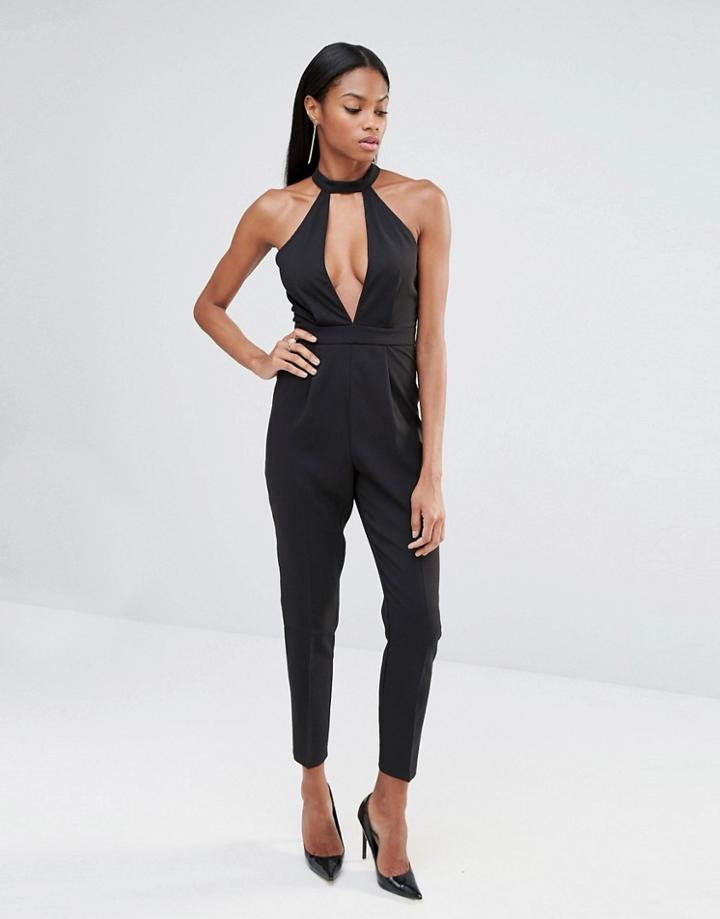 Missguided Split Front Jumpsuit - Black
