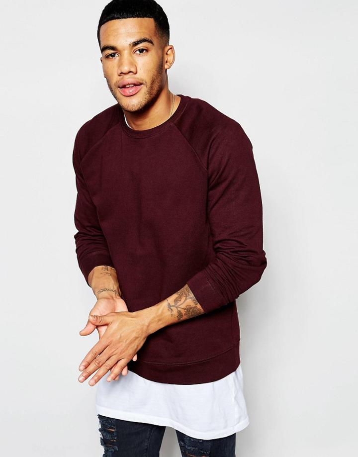 Asos Sweatshirt In Burgundy - Red