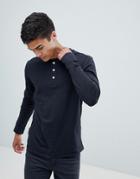 Selected Homme Overdye Long Sleeve Henley T-shirt In Black