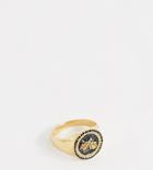 Asos Design Plus Gold Plated Signet Ring With Rose And Swarovski Crystals - Gold