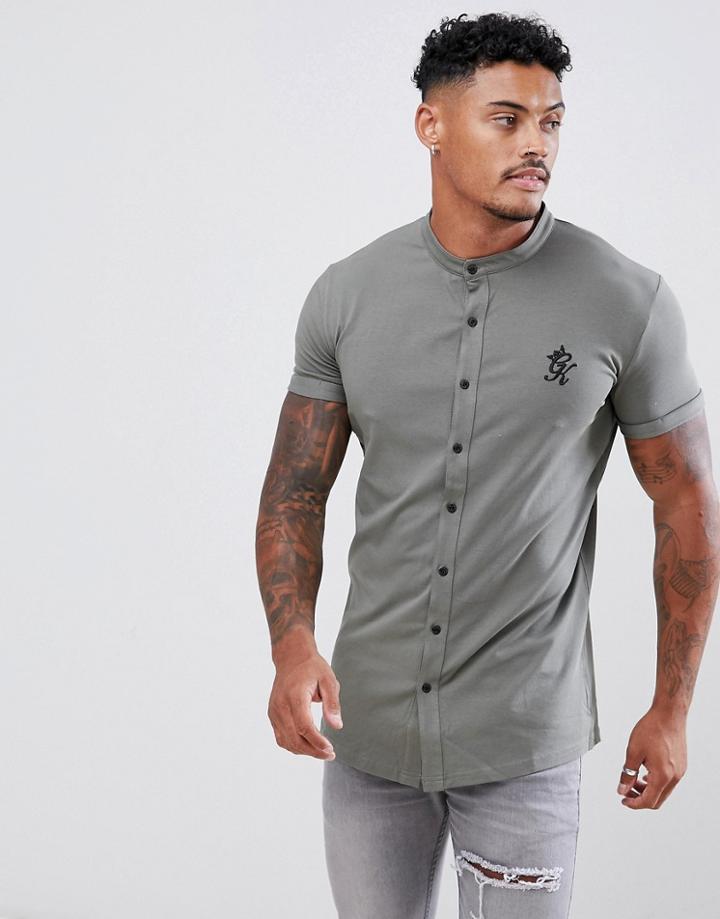 Gym King Short Sleeve Grandad Jersey Shirt In Castor Gray - Gray