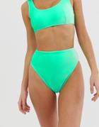 Asos Design Mix And Match Velvet High Leg High Waist Bikini Bottom In Mint Green - Green
