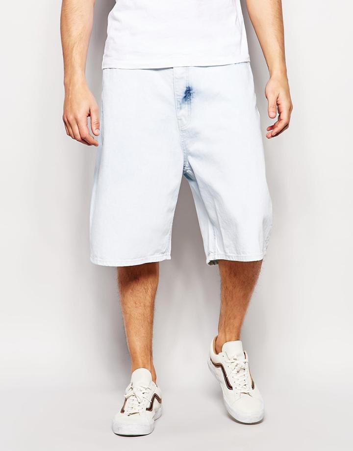 Asos Denim Shorts In Oversized Shape - Bleach Blue