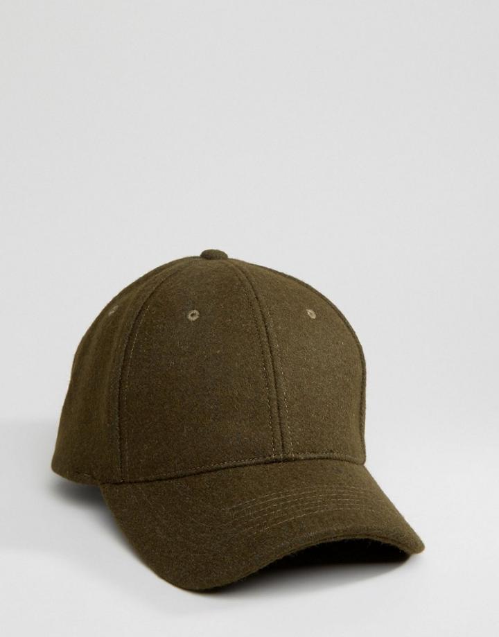 Asos Baseball Cap In Green Melton - Green