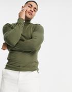 Asos Design Muscle Half Zip Sweatshirt In Green - Khaki