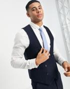 Gianni Feraud Wedding Wool Mix Navy Herringbone Slim Fit Scoop Vest