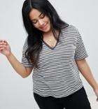 Asos Design Curve Linen V-neck T-shirt In Stripe - Multi