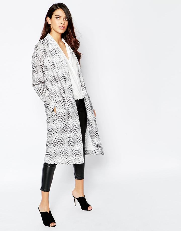 Oh My Love Long Duster Jacket In Geo Haze Print - Geo Haze