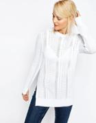 Asos Sweater With Stitch Detail In Structured Yarn With Side Splits - White