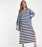 Cotton: On Maternity Loose Fit Tank Maxi Dress In Blue Stripe-navy