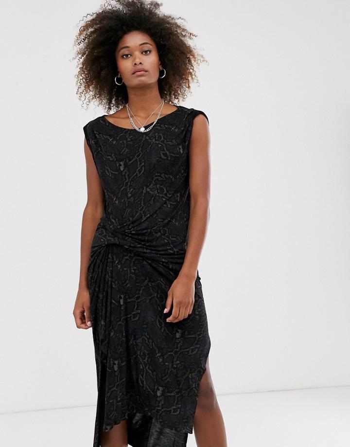 Allsaints Snakecharm Riviera Jersey Sleeveless Midi Dress-black