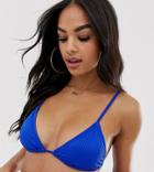 South Beach Exclusive Mix And Match Ribbed Triangle Bikini Top In Neon Blue - Blue