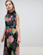 Uttam Boutqiue High Neck Floral Belted Maxi Dress - Multi