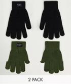 Jack & Jones 2 Pack Gloves In Black & Forest Green-multi