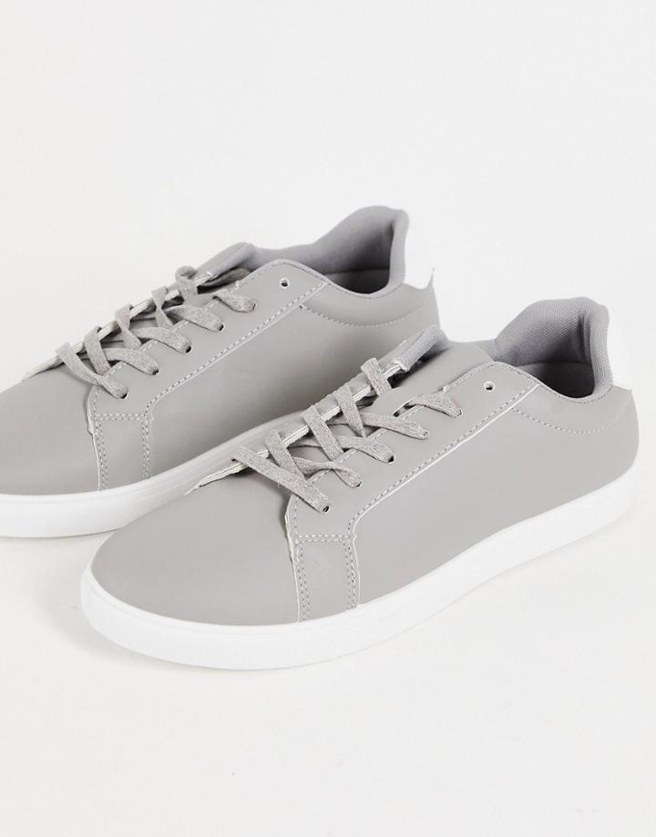 Brave Soul Lace-up Sneakers With Contrast Back Panel In Gray
