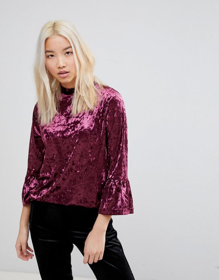 B.young Fluted Sleeve Velvet Top - Red