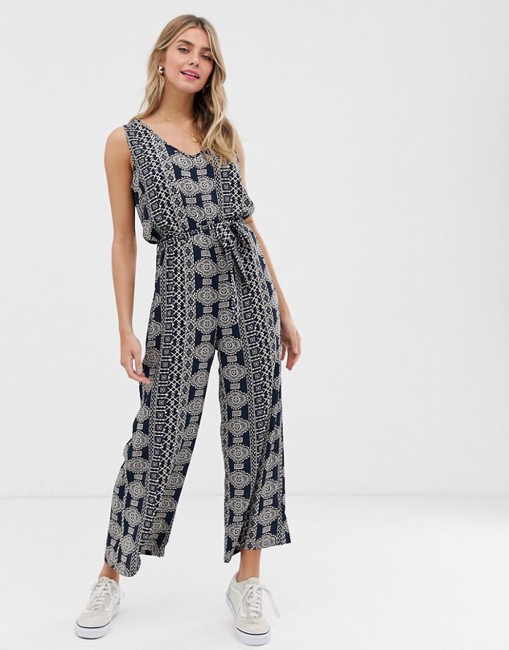 Jdy Cropped Tie Front Jumpsuit In Tile Print - Multi