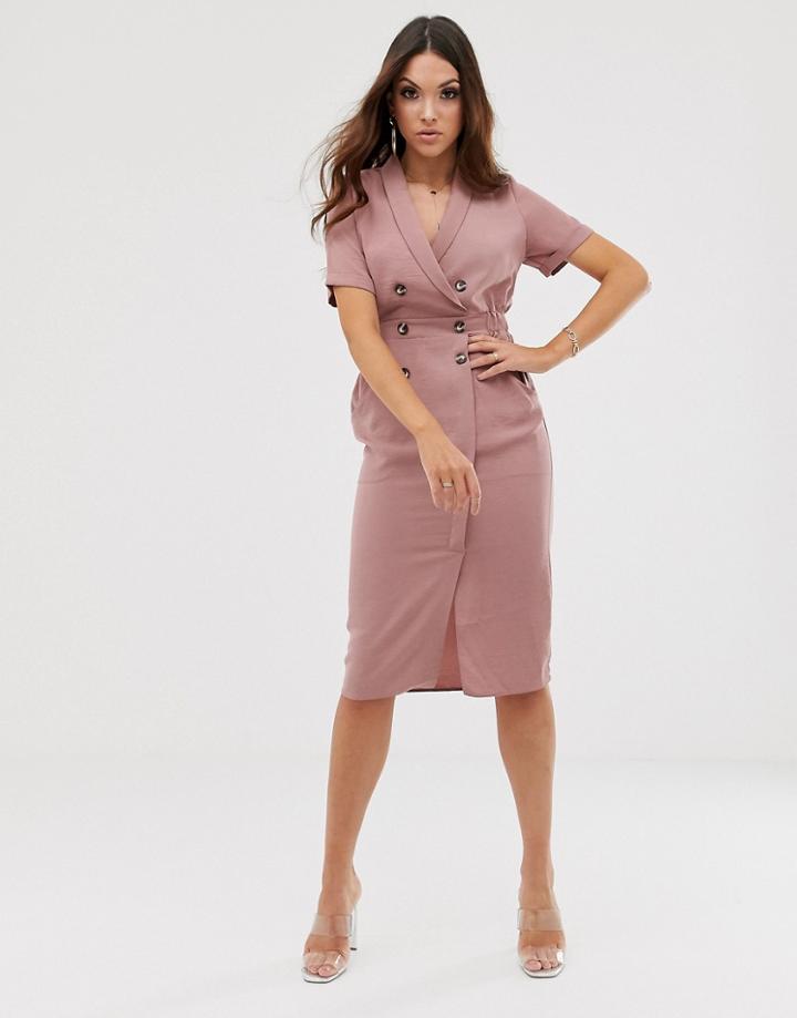 Asos Design Tux Midi Dress - Pink