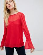 Vila Fluted Sleeve Blouse - Red