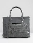 Pieces Foldover Tote Bag In Grey Croc - Gray