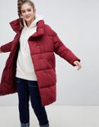 Monki Longline Puffer Jacket - Red