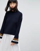 Asos Sweater With Deep Cuff And Tipping - Navy