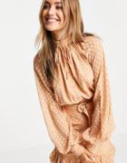 Asos Design Set Blouson Sleeve Button Down Top-pink