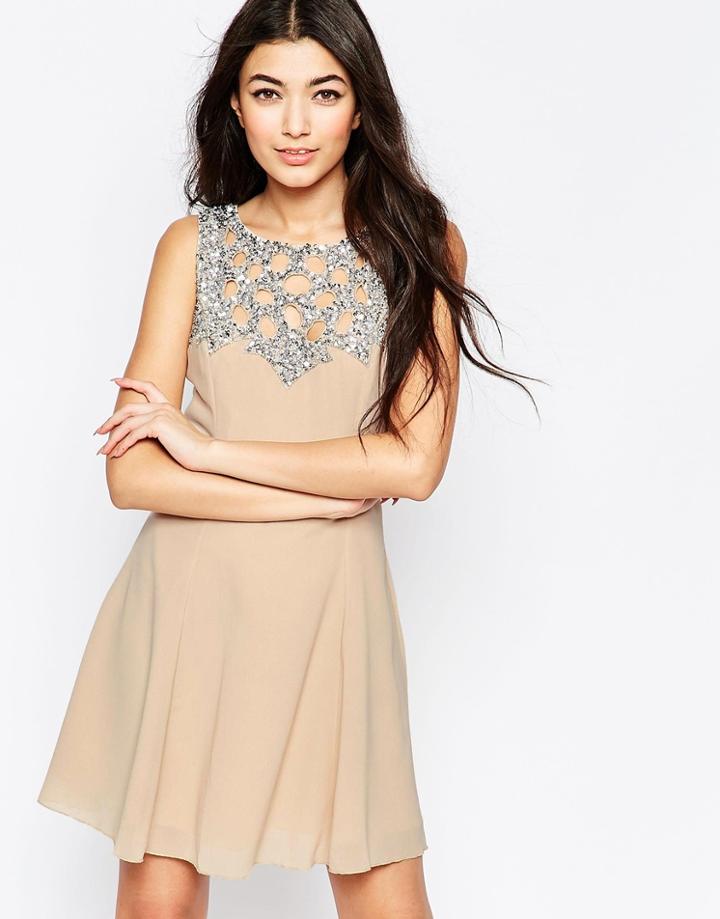 Liquorish Fit And Flare Dress With Embellished Yoke