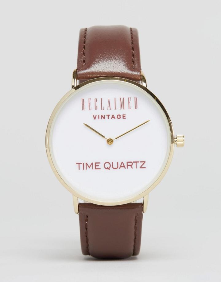 Reclaimed Vintage Logo Leather Watch In Brown - Brown