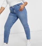Asos Design Curve Mid Rise Vintage 'skinny' Jeans In Pretty Midwash-black