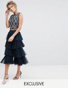 Lace & Beads Tiered Tulle Culottes - Navy