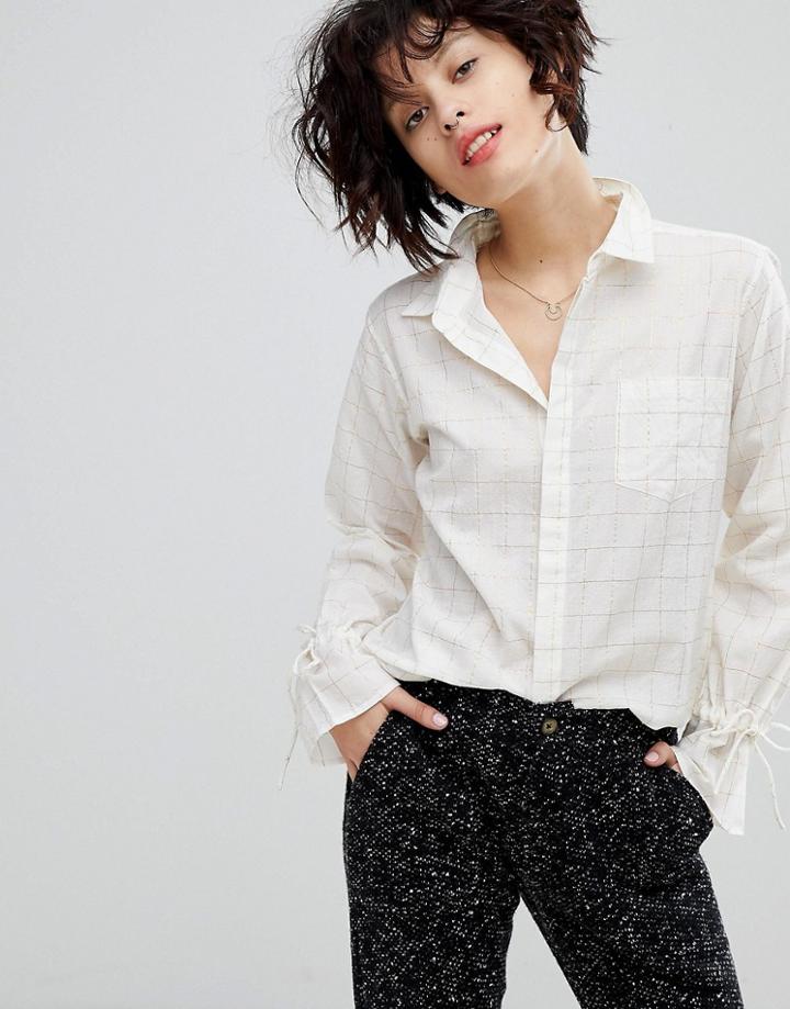 Leon And Harper Check Shirt With Tie Sleeves - White