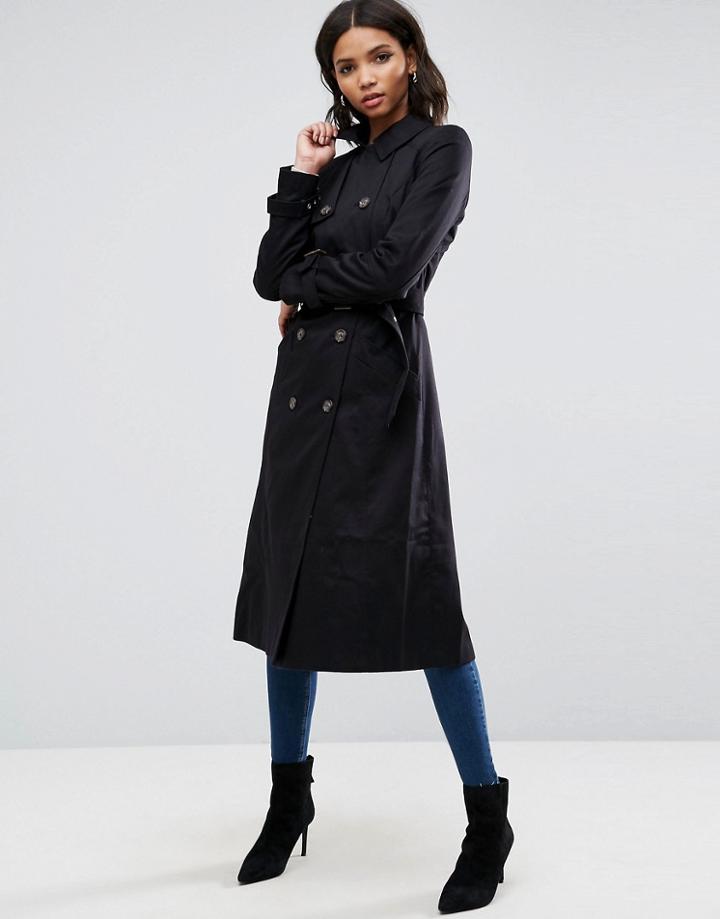 Asos Longline Classic Trench Coat - Black