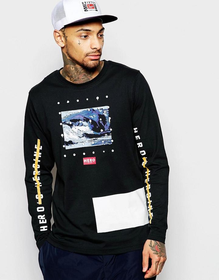 Hero's Heroine Long Sleeve T-shirt With Multi Print - Black