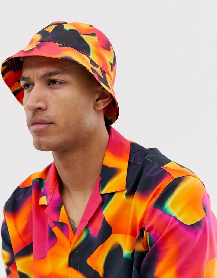 Asos Design Two-piece Bucket Hat In Neon Warped Ombre Print - Black