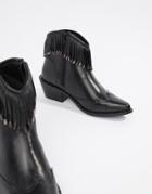 Religion Hera Black Leather Fringed Pull On Ankle Boots - Black