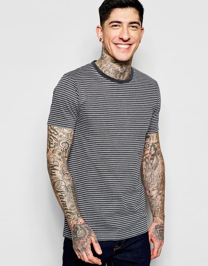 Lindbergh T-shirt With Gray Fine Stripe - Gray Mel
