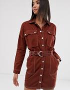 River Island Utility Shirt Dress With Belt In Red