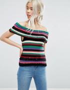 Asos Stripe Bardot Crochet Top - Multi