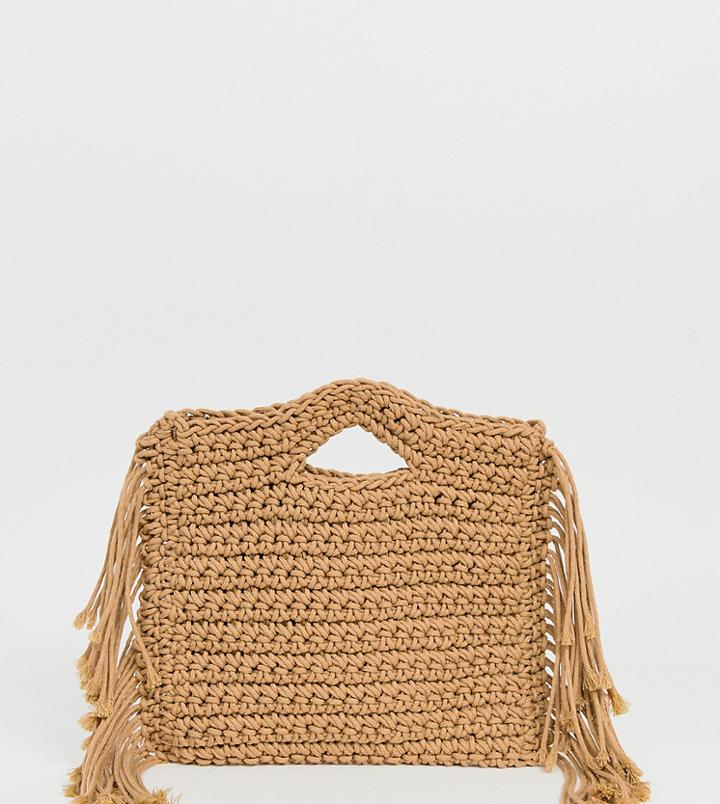 My Accessories London Exclusive Straw Grab Bag With Fringing - Beige