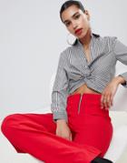 Boohoo Knot Front Cropped Striped Shirt - Multi