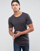 Only & Sons Longline T-shirt With Raw Hem And Scoop Neck - Navy