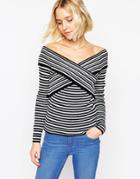 Asos Sweater In Rib With Off Shoulder Wrap Detail - Mono