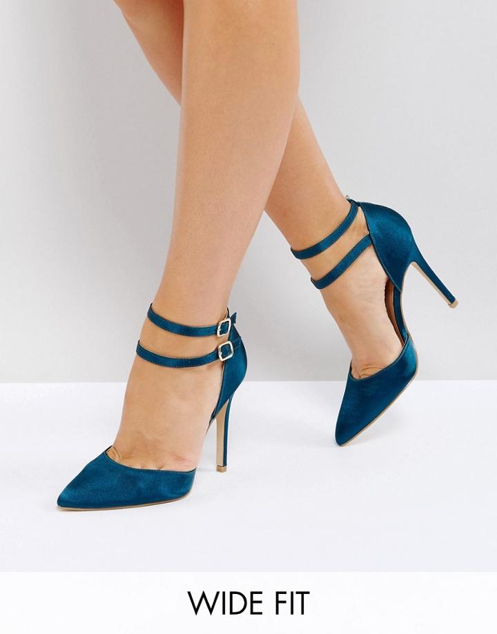 New Look Wide Fit Petrol Blue Satin Two Part Heeled Shoe - Blue