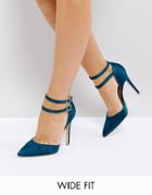 New Look Wide Fit Petrol Blue Satin Two Part Heeled Shoe - Blue