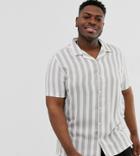 Asos Design Plus Regular Fit Stripe Shirt In Gray And White