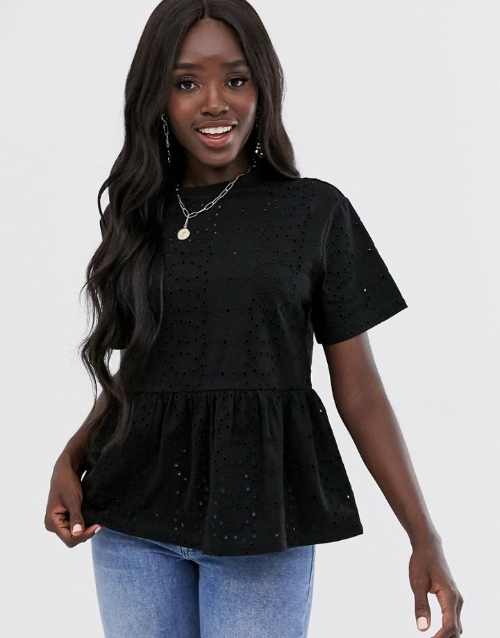 Asos Design Smock Top In Broidery In Black